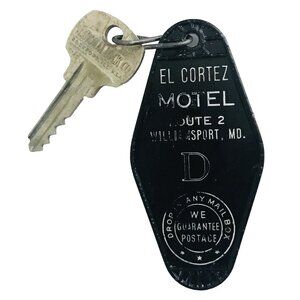 Vintage El Cortez Motel Williamsport MD Hotel Key & Fob Room D Black Original